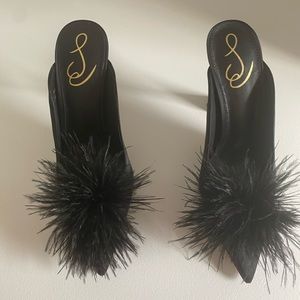 Sam Edelman black satin Pom Pom Mike size 7.5 4 inch heel